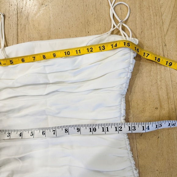 Cinq A Sept Vance White Ruched Sleeveless Square Neck Mini Dress - Picture 9 of 11